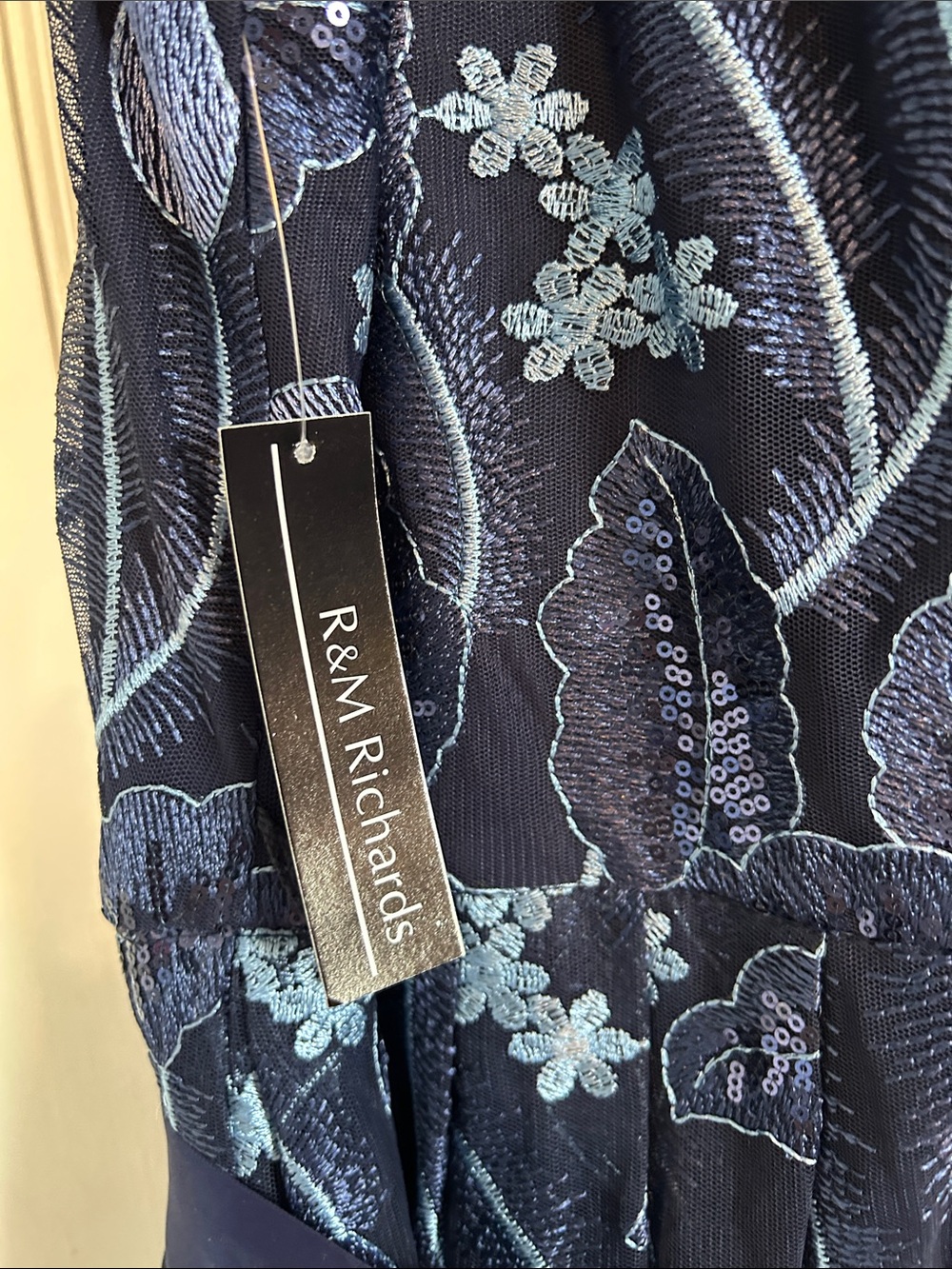 R&M Richards Navy Blue Floral Embroidered Special Occasion Maxi Dress 14W - Picture 10 of 11